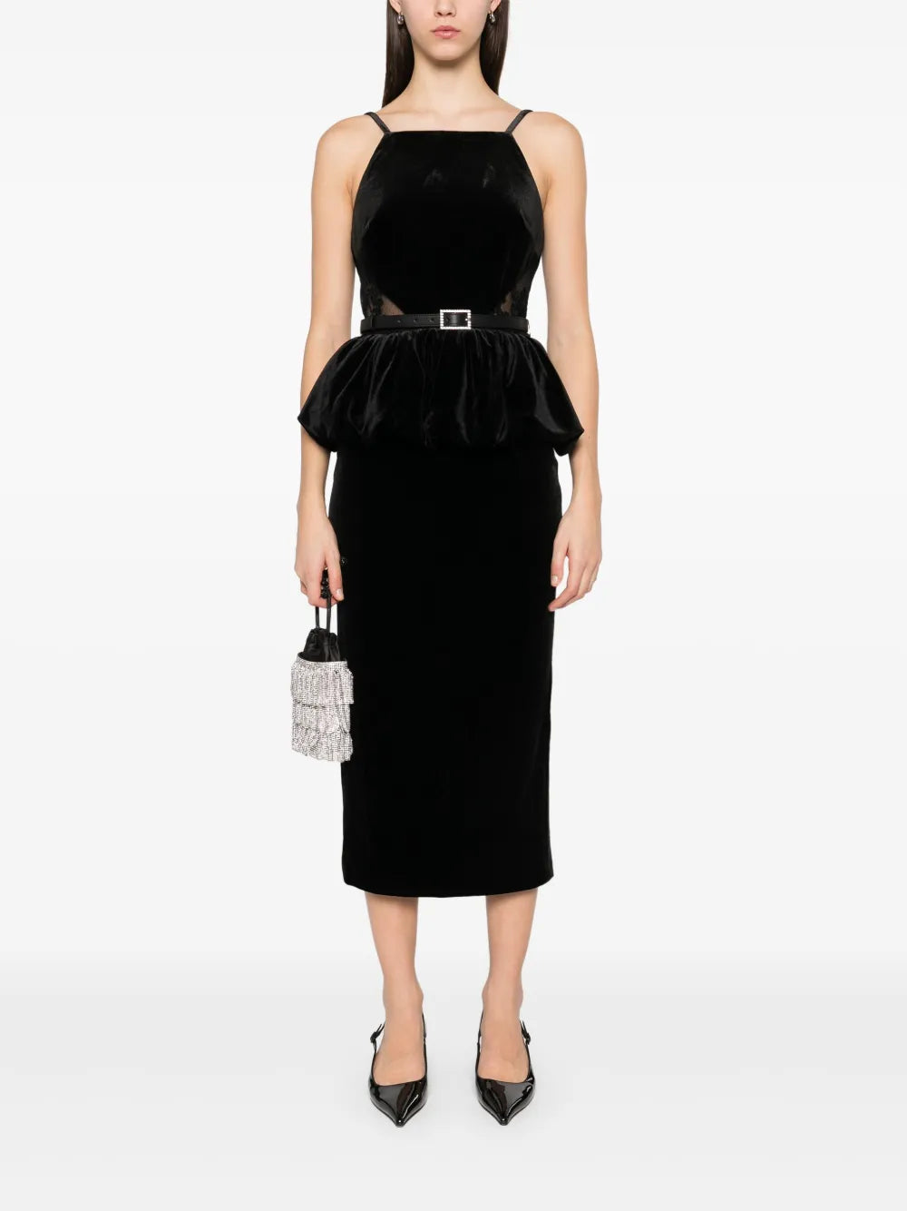 Velvet Peplum Midi Dress
