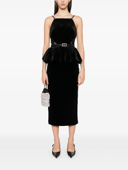 Velvet Peplum Midi Dress