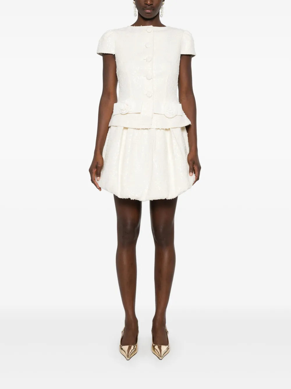 Bow-Detail Bouclé Mini Dress