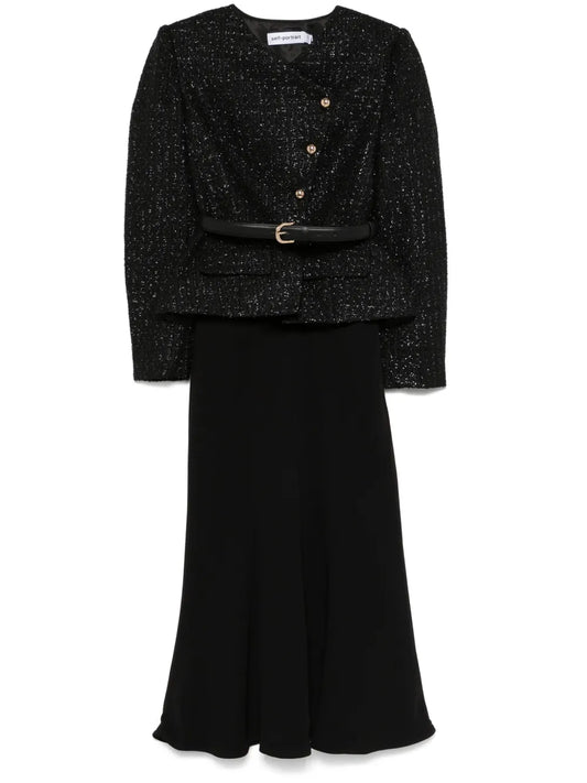 Bouclé Asymmetric Midi Dress