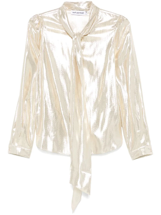 Metallic Pussy-Bow Blouse