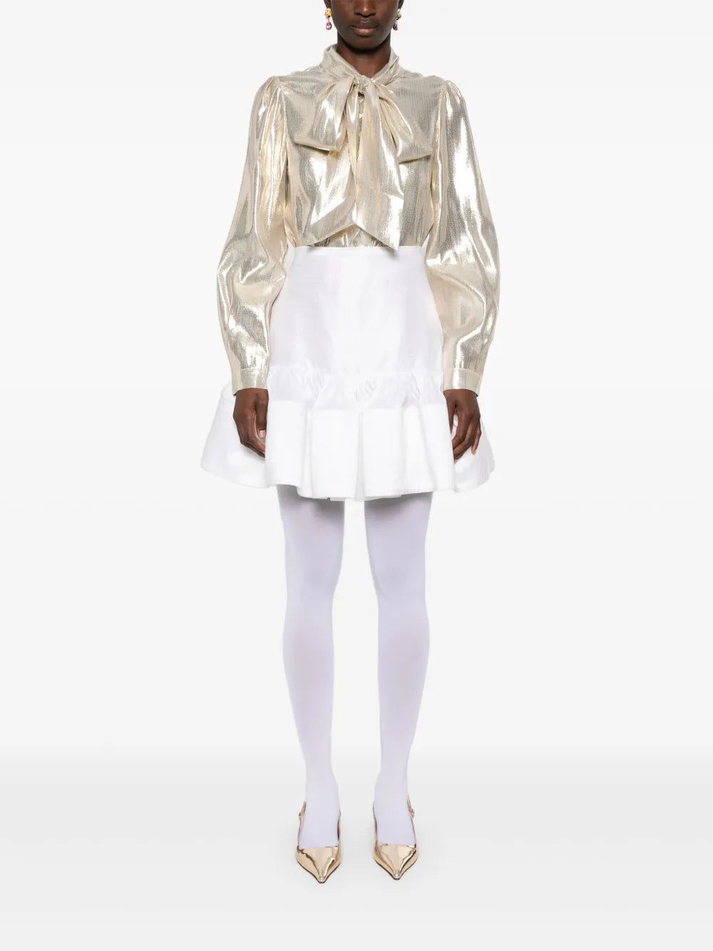 Metallic Pussy-Bow Blouse