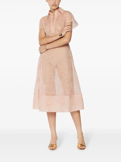 Floral-Embroidery Midi Dress