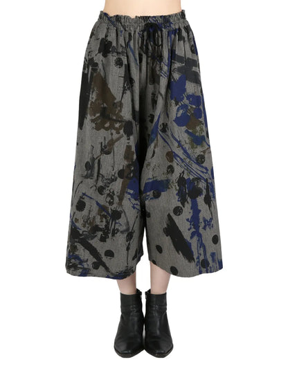Abstract-Print Cropped Trousers