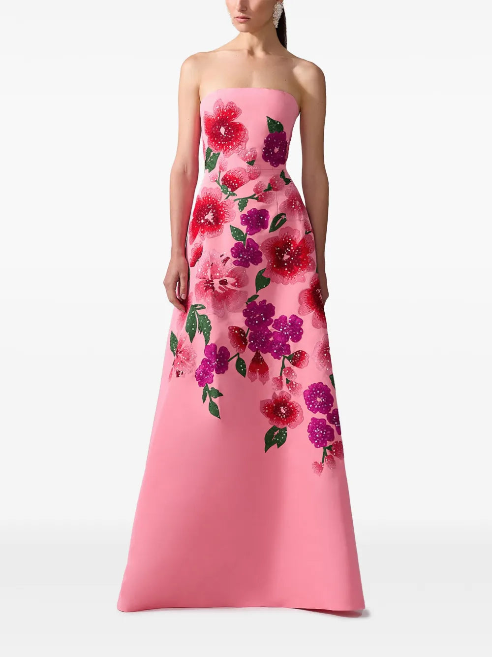 Floral-Embroidered A-Line Gown
