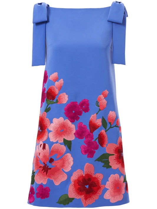 Floral-Embroidered Bow-Detail Mini Dress