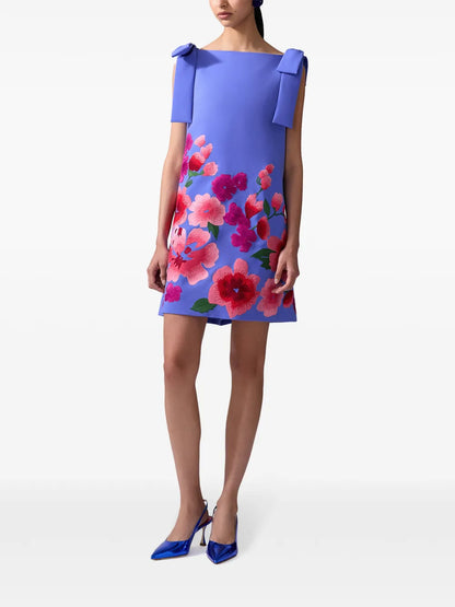 Floral-Embroidered Bow-Detail Mini Dress