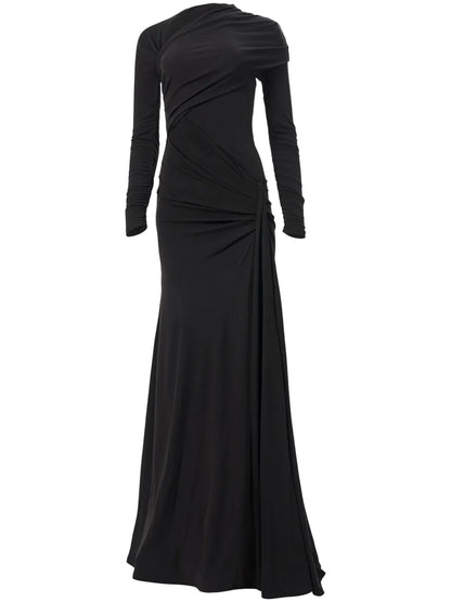 Draped Long-Sleeve Gown