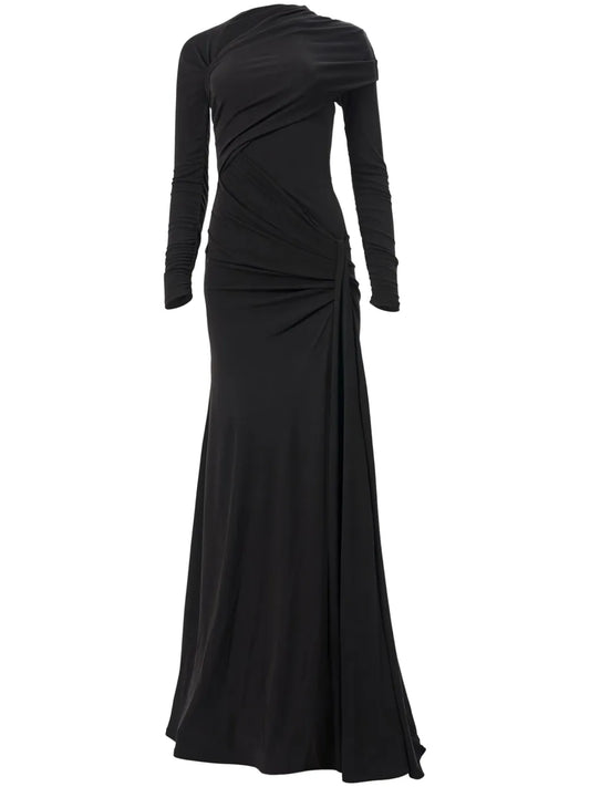 Draped Long-Sleeve Gown