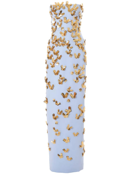 Butterfly-Appliqué Strapless Gown