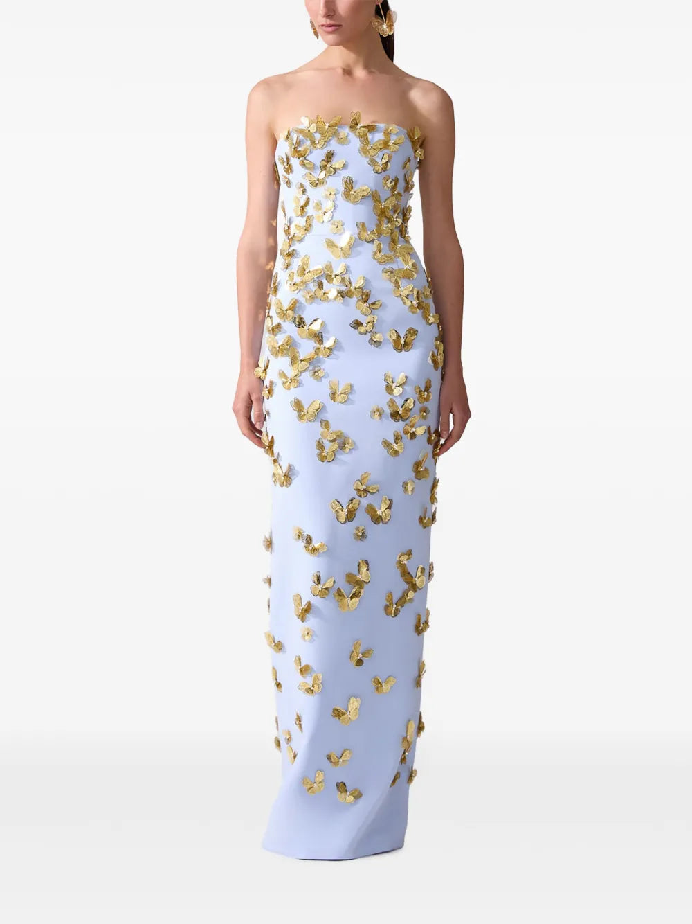 Butterfly-Appliqué Strapless Gown
