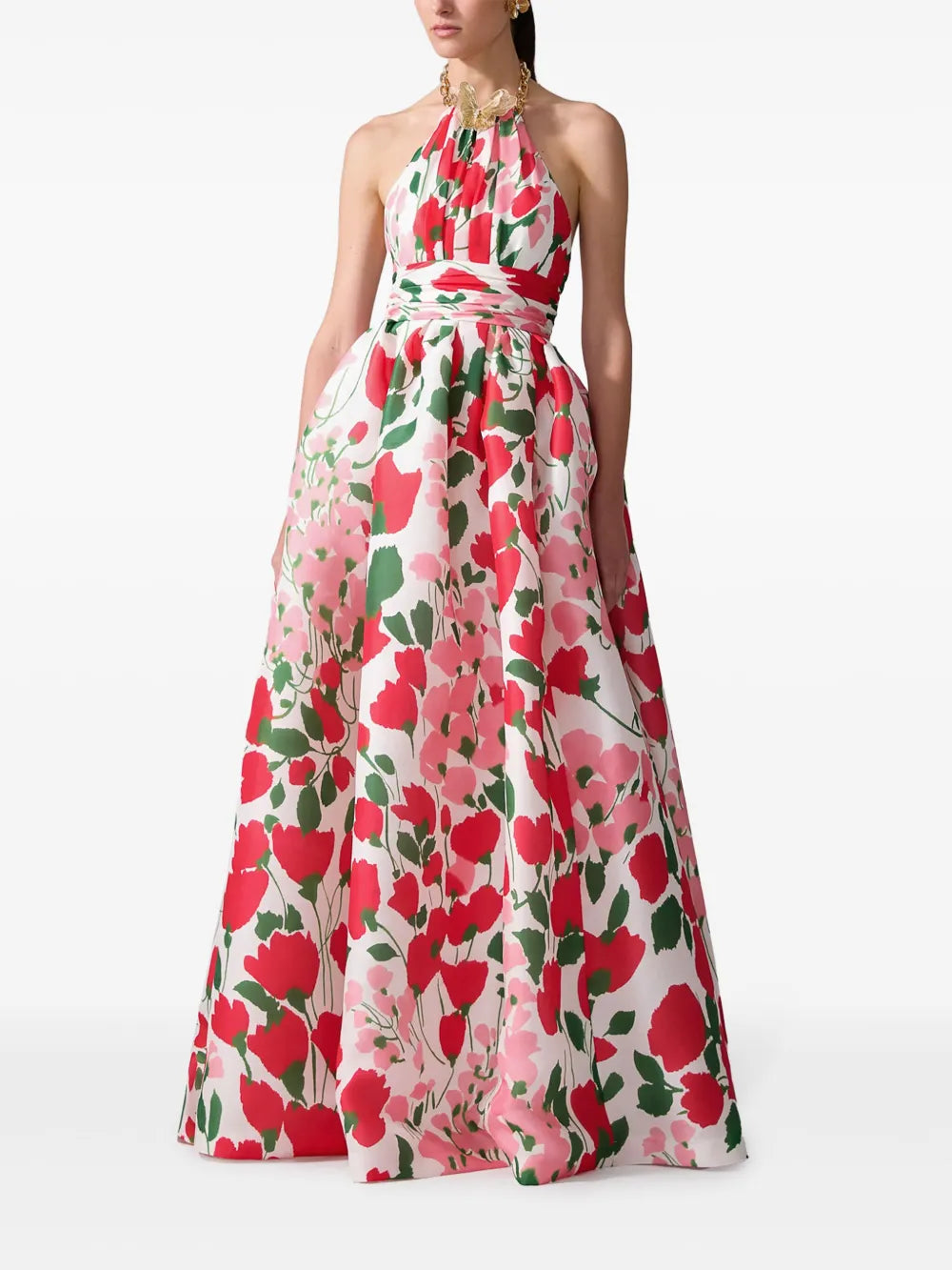 Floral-Print Halterneck Gown
