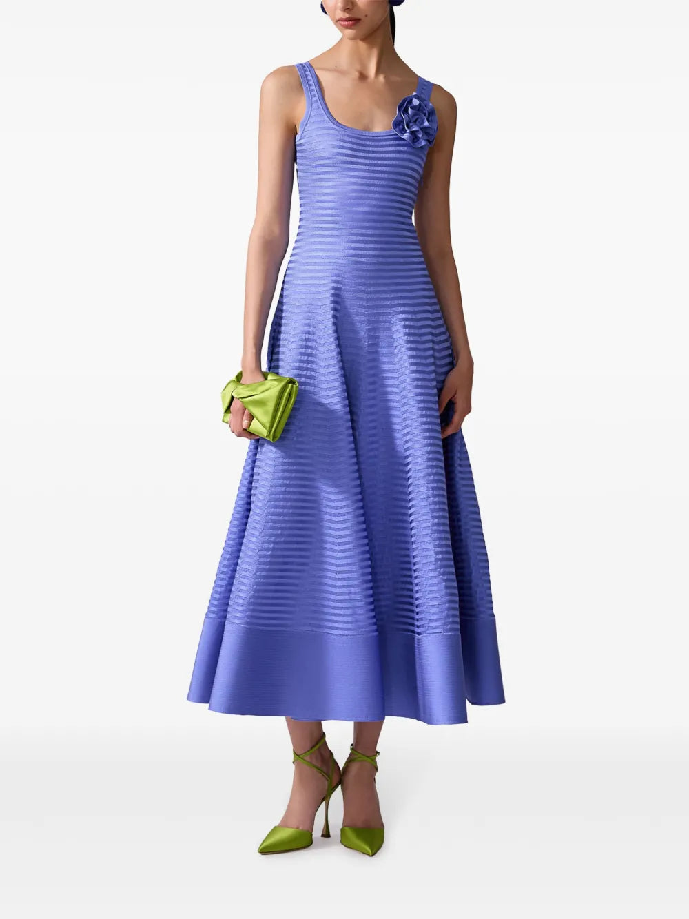 Rosette-Appliqué Stripe-Knit Dress