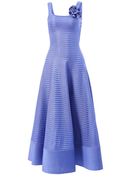 Rosette-Appliqué Stripe-Knit Dress