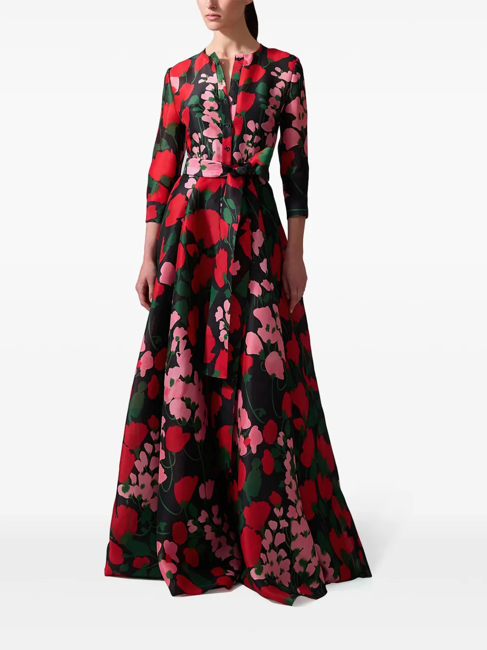 Floral-Print Collarless Gown