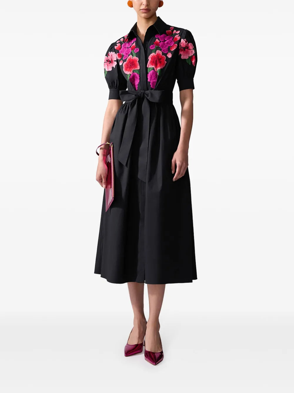 Floral-Embroidered Shirt Dress