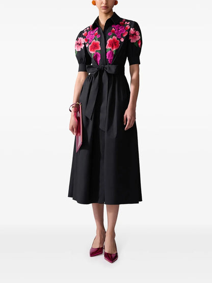 Floral-Embroidered Shirt Dress