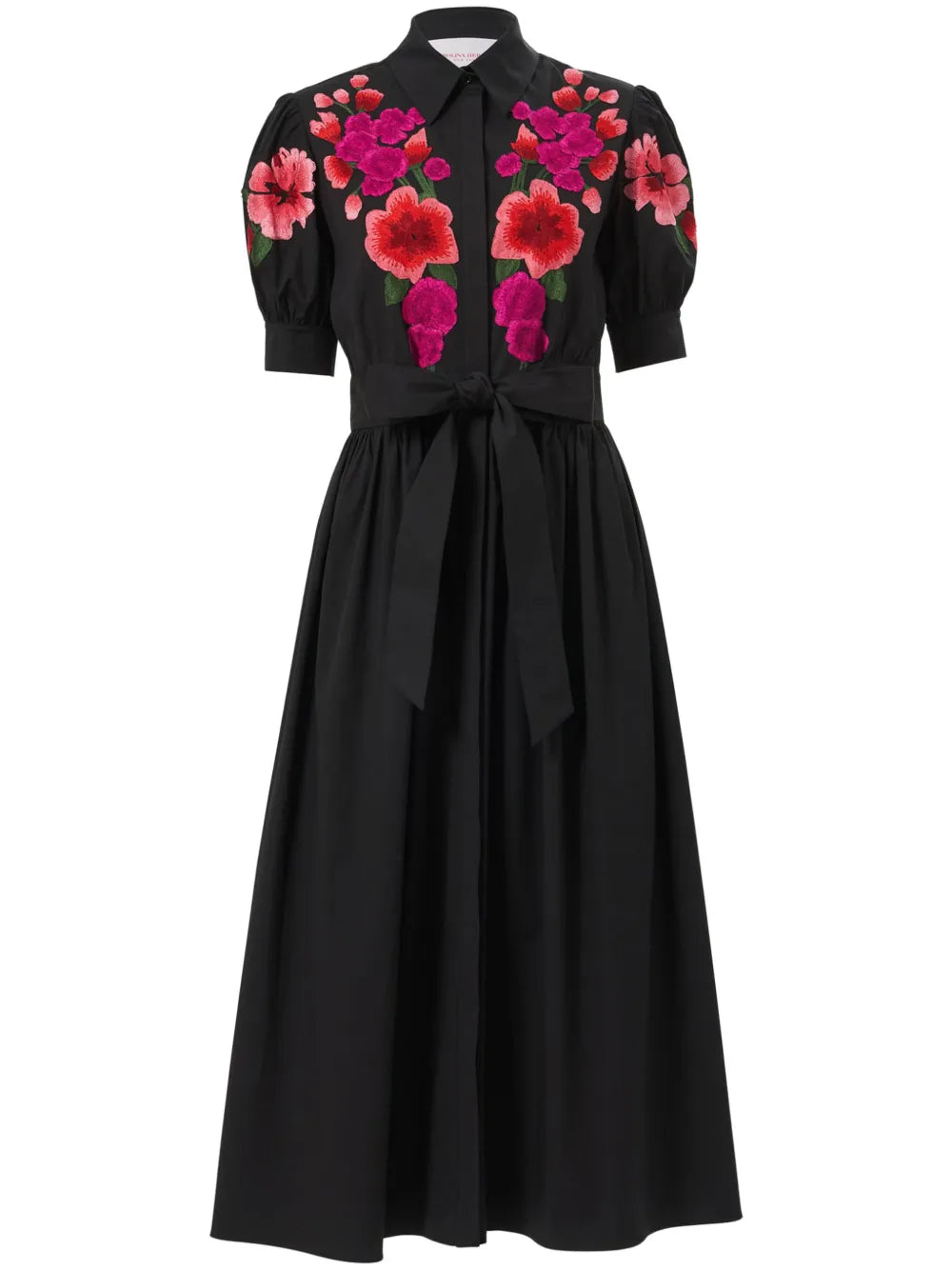 Floral-Embroidered Shirt Dress