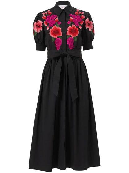 Floral-Embroidered Shirt Dress