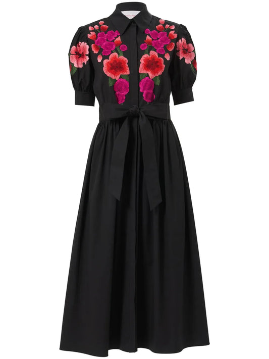 Floral-Embroidered Shirt Dress
