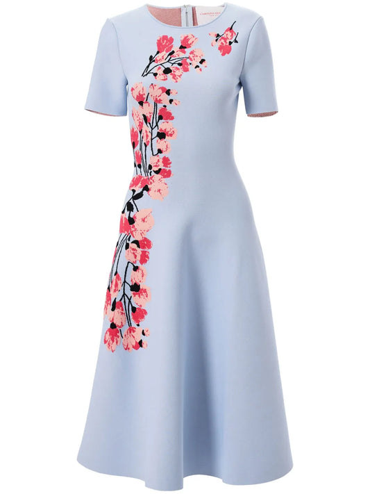 Floral-Jacquard Flared Dress