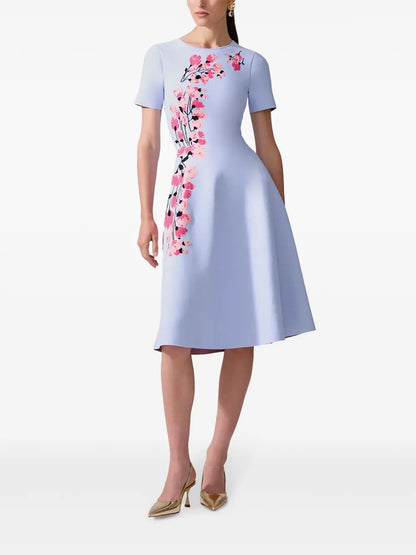 Floral-Jacquard Flared Dress
