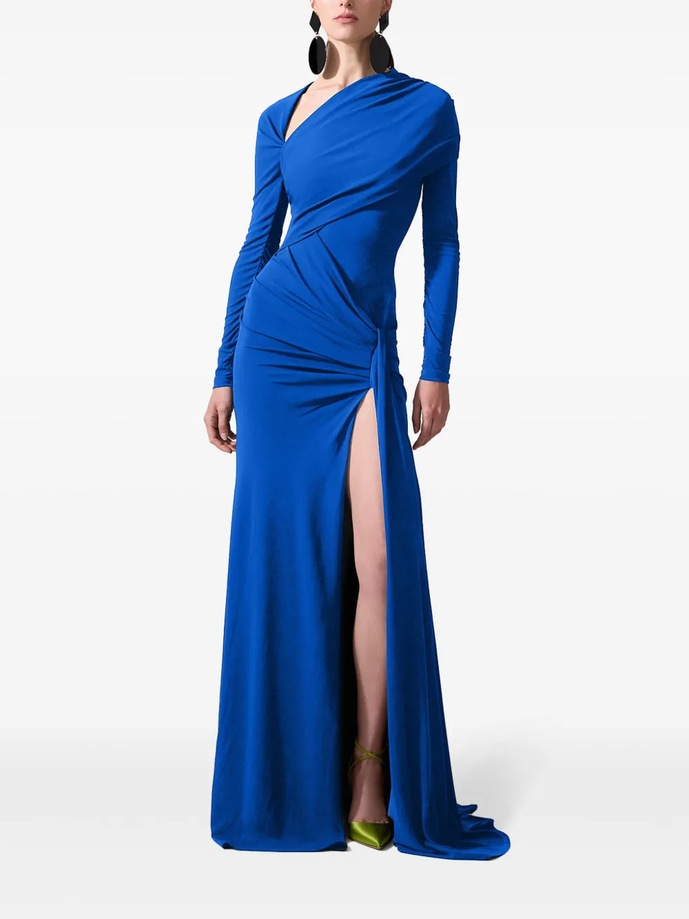 Long-Sleeve Draped Gown