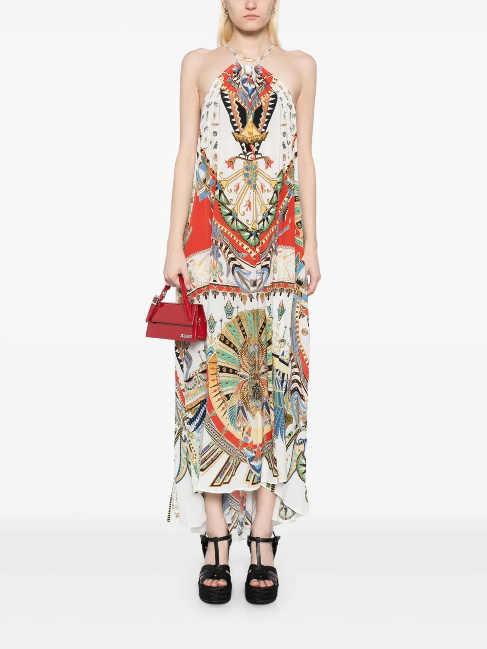 Gather-Neck Hardware Maxi Dress