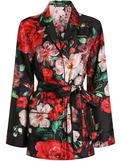Rose-Print Twill Shirt