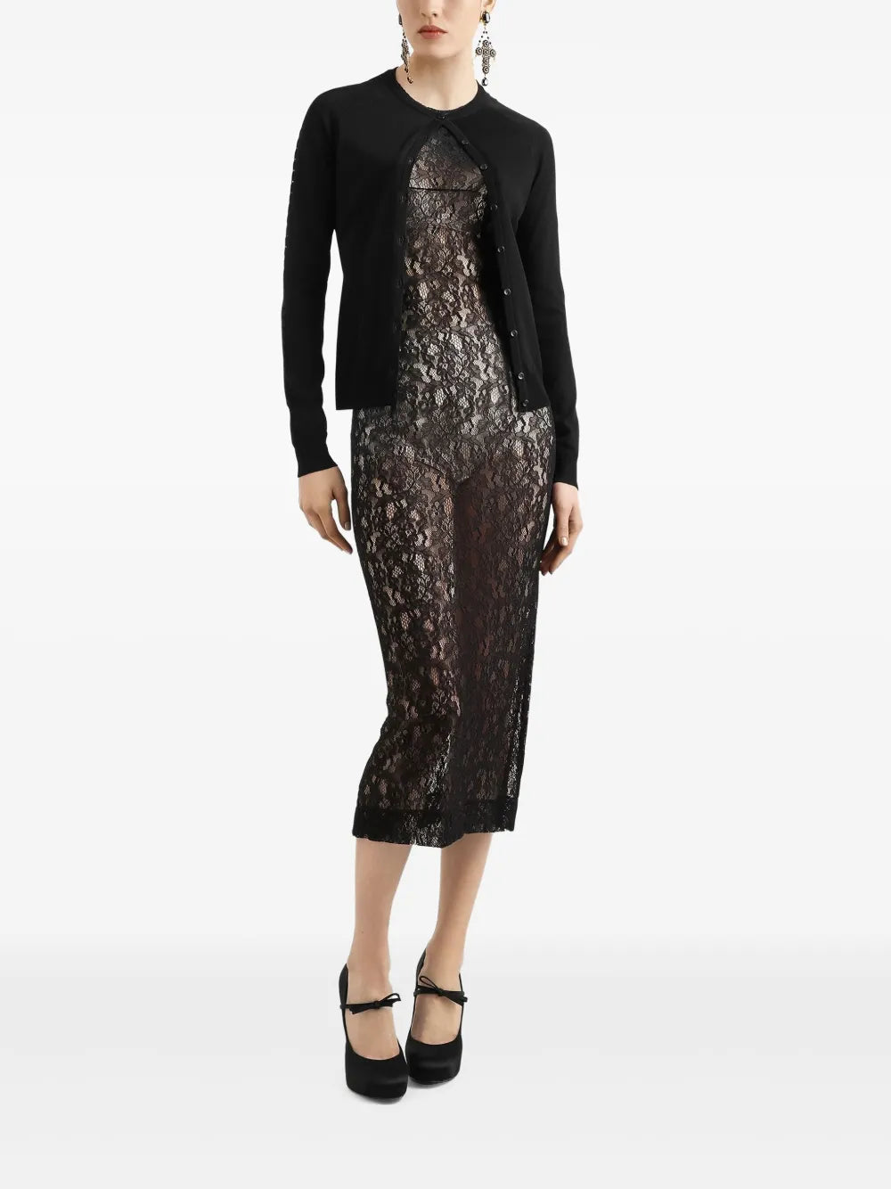 Floral-Lace Midi Dress