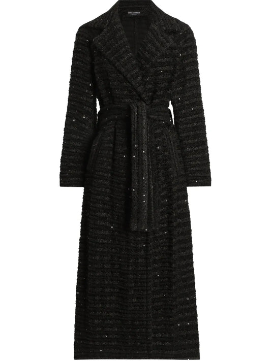 Sequin-Embellished Tweed Coat
