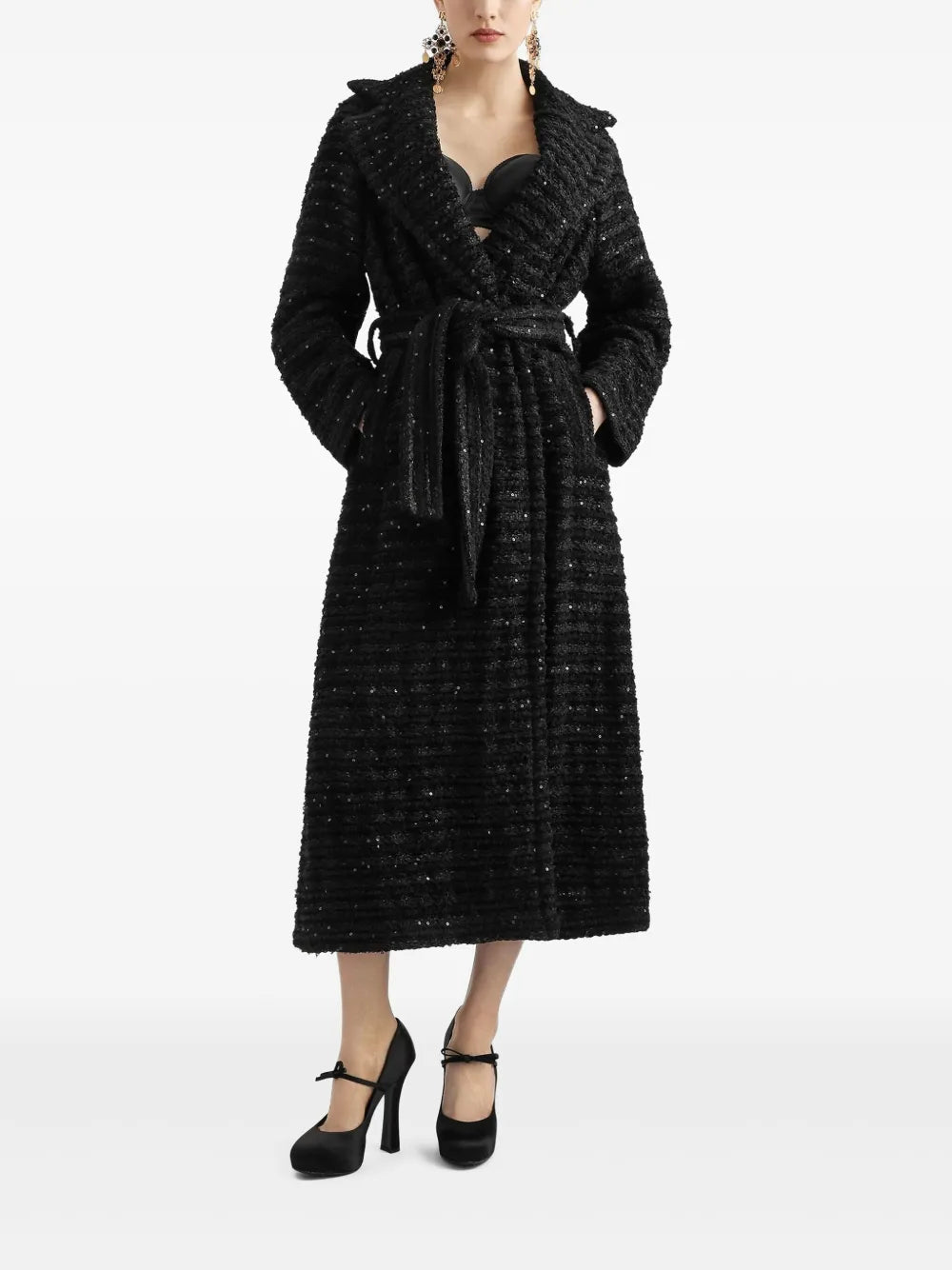 Sequin-Embellished Tweed Coat
