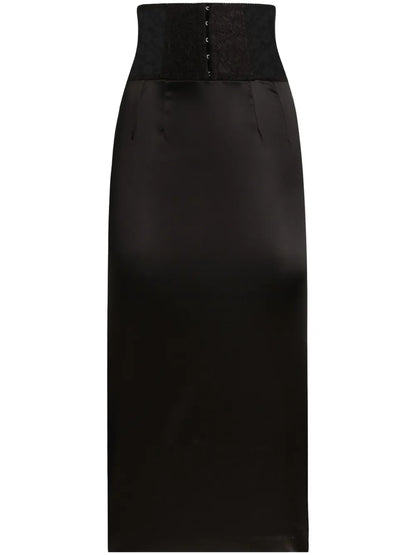 Lace-Appliqué Midi Skirt