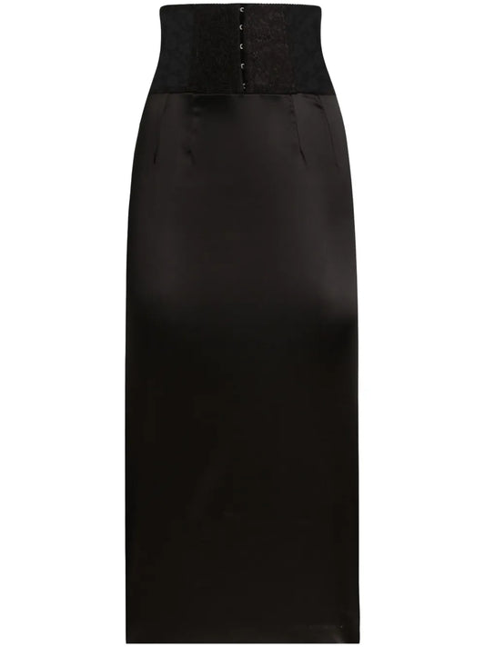 Lace-Appliqué Midi Skirt