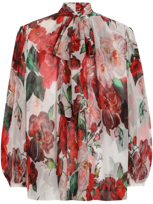 Rose-Print Chiffon Blouse