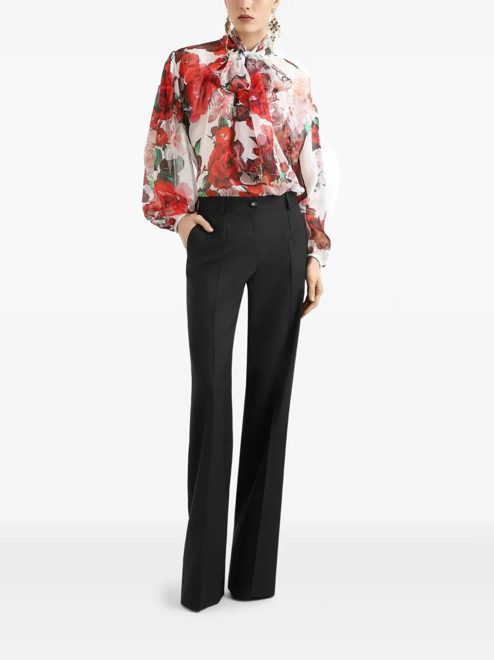 Rose-Print Chiffon Blouse