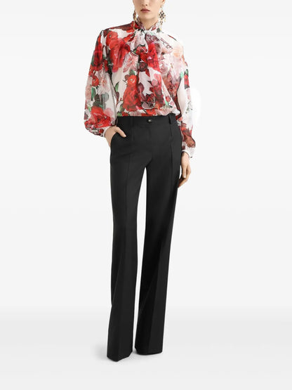 Rose-Print Chiffon Blouse
