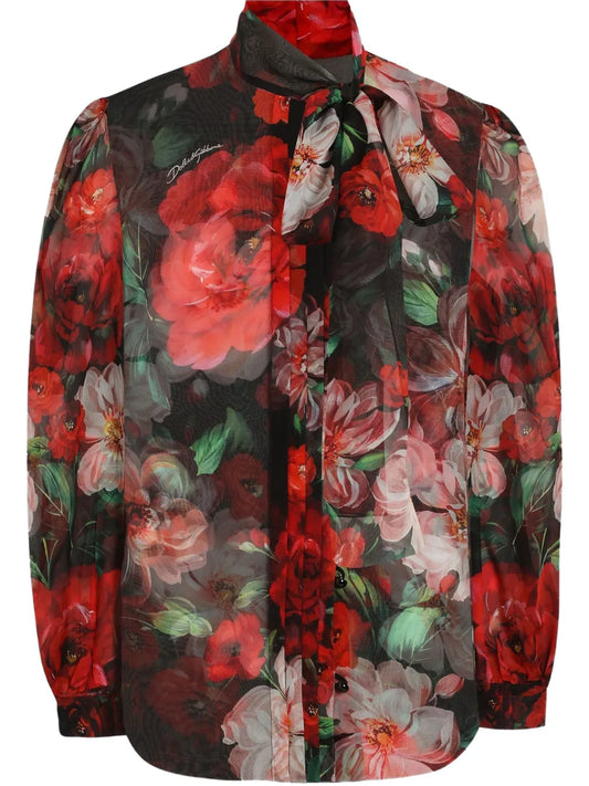 Rose-Print Chiffon Blouse