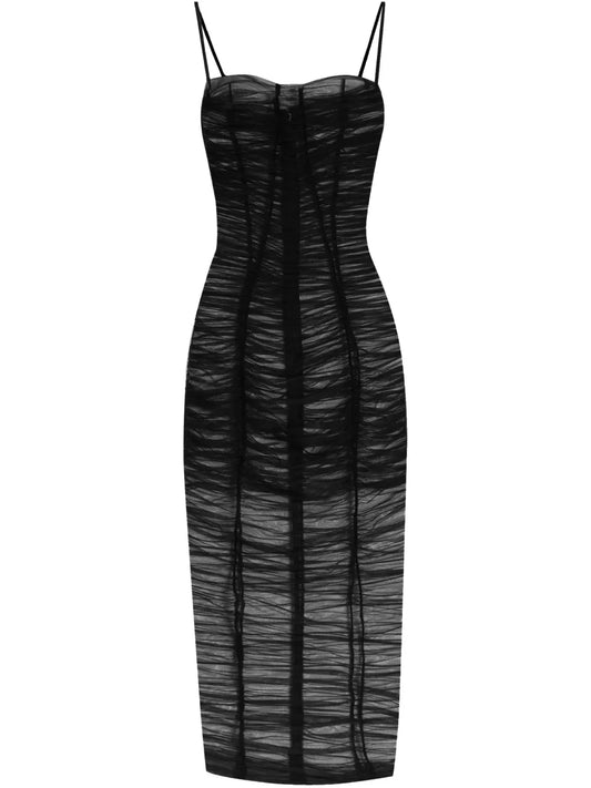 Draped Tulle Midi Dress