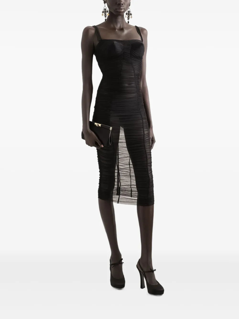 Draped Tulle Midi Dress