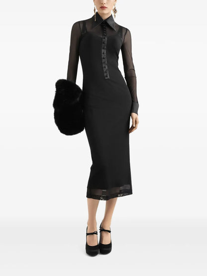 Satin-Detail Tulle Dress