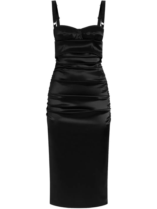 Ruched Satin Midi Dress