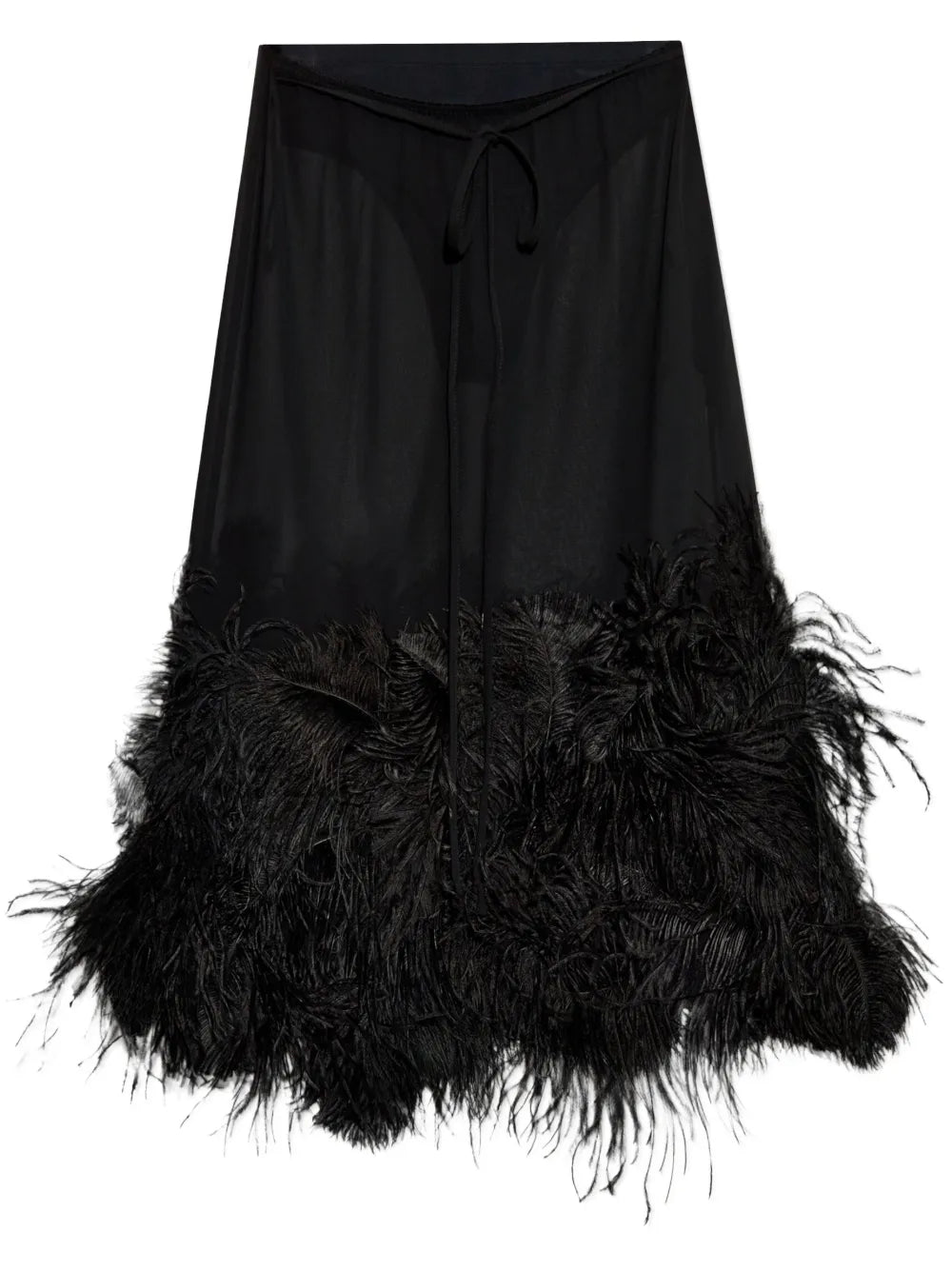 Feather-Trim Midi Skirt