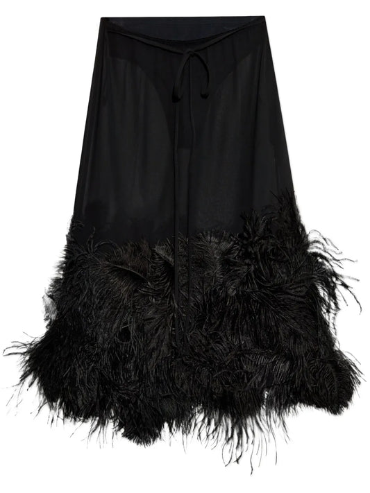 Feather-Trim Midi Skirt
