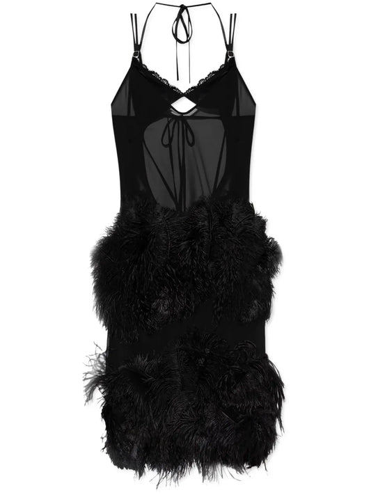 Feather-Trim Midi Dress