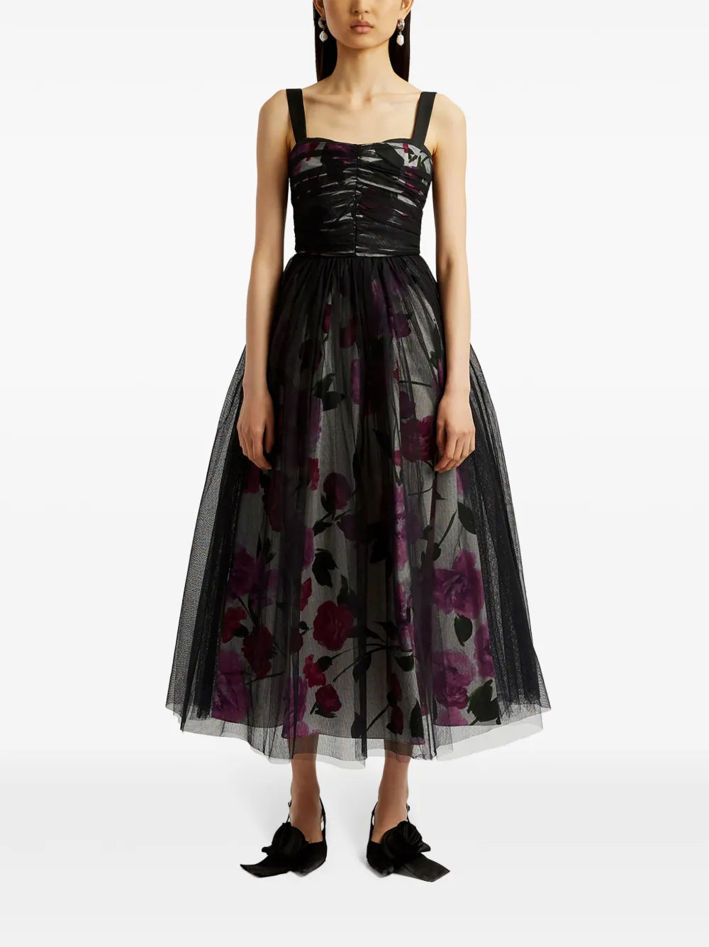 Tulle-Overlay Midi Dress
