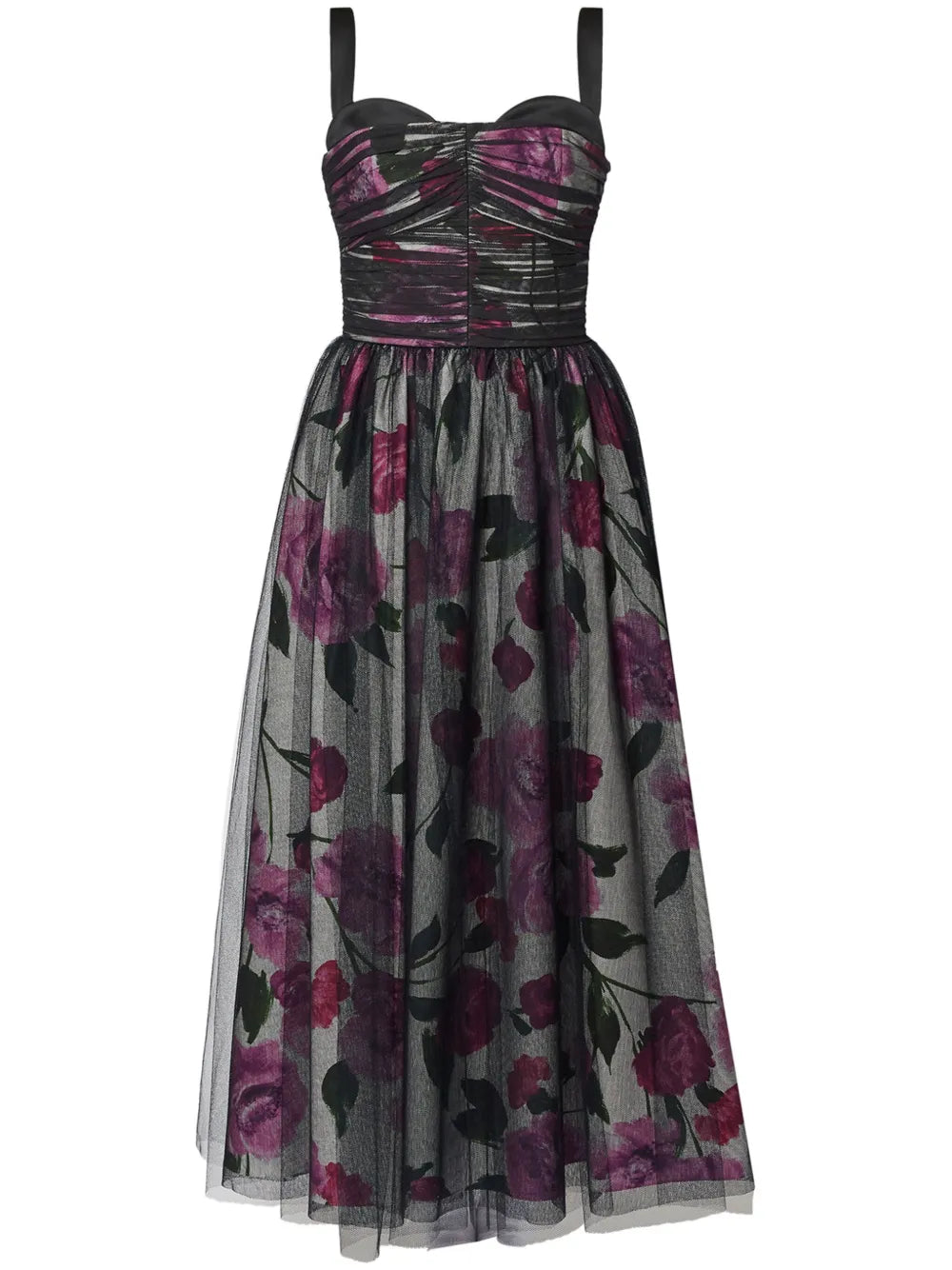 Tulle-Overlay Midi Dress