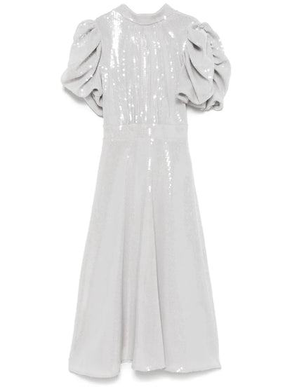 Sequined Puff-Sleeve Midi Dress