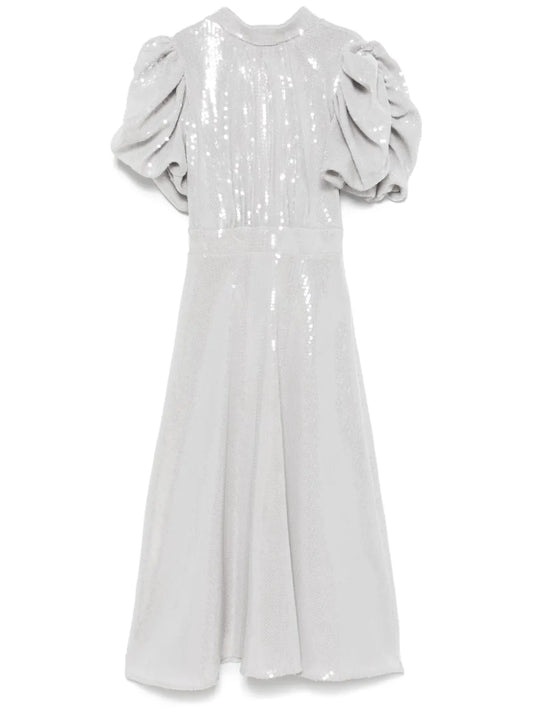Sequined Puff-Sleeve Midi Dress
