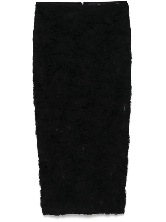 Flower-Mesh Midi Skirt